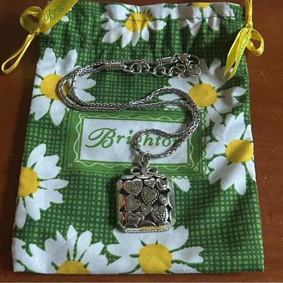 Brighton Square Pendant with Silver Hearts Necklace comes with Cloth Bag Retired - Picture 9 of 12